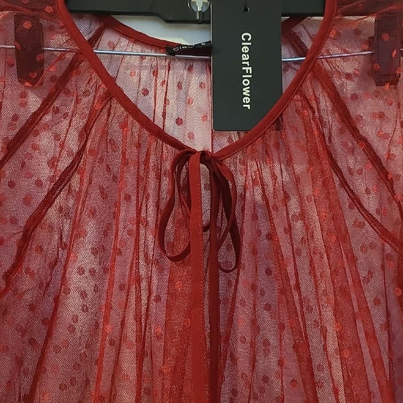 Ruffled Red Tie Front Blouse - Picture 2 of 6